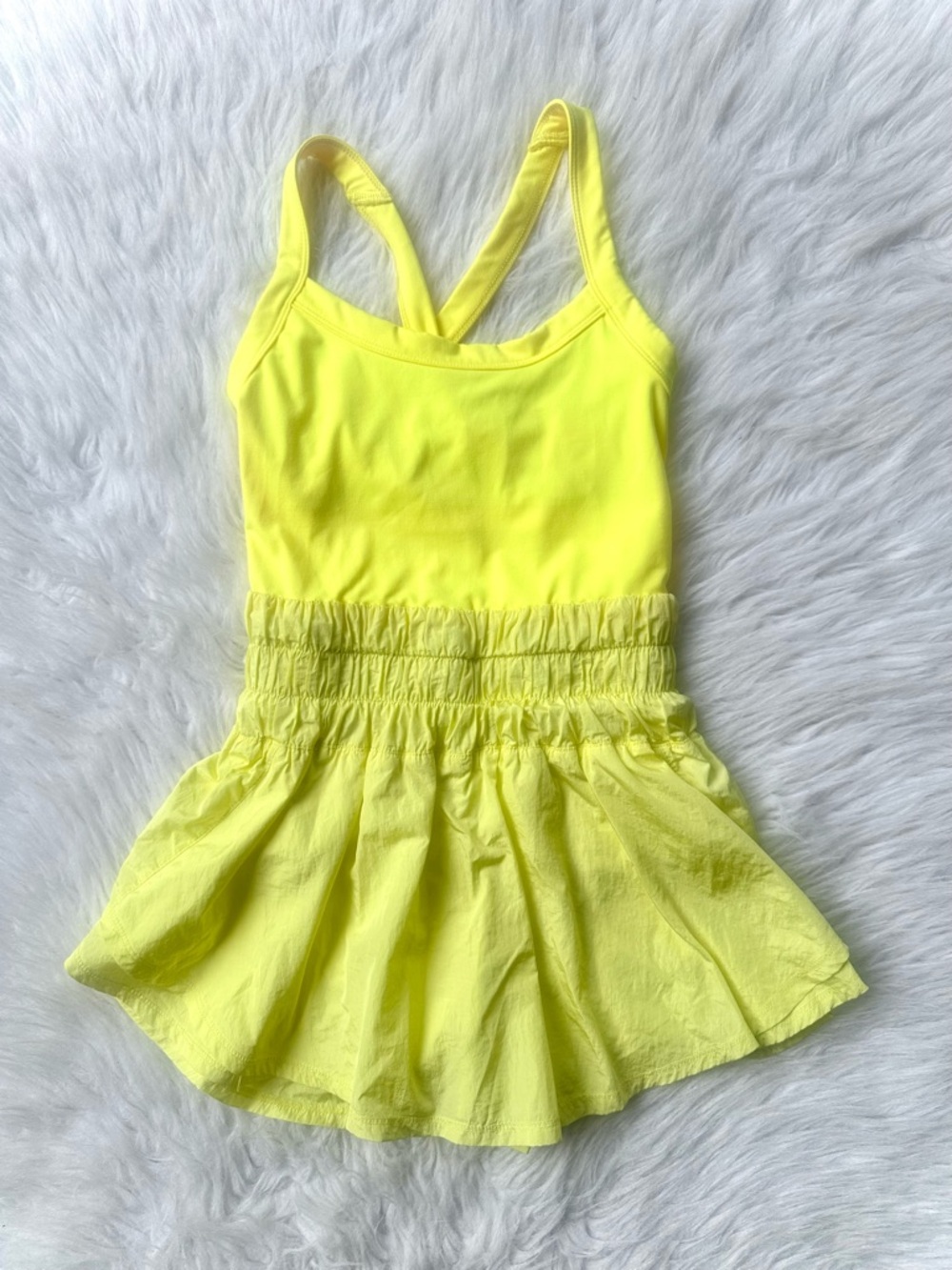 Free People Neon Yellow Mini Active Dress/Romper